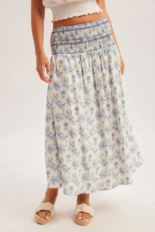Spódnica midi w stylu boho w kwiaty, z marszczonym elastycznym pasem