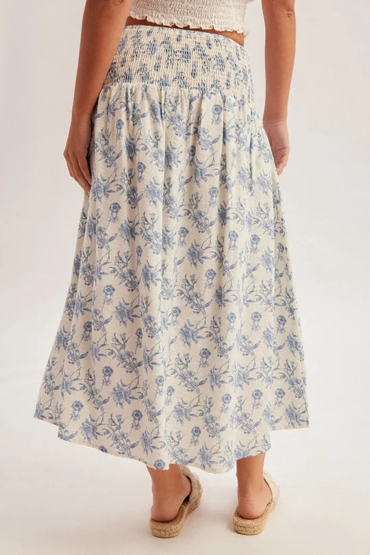 Spódnica midi w stylu boho w kwiaty, z marszczonym elastycznym pasem