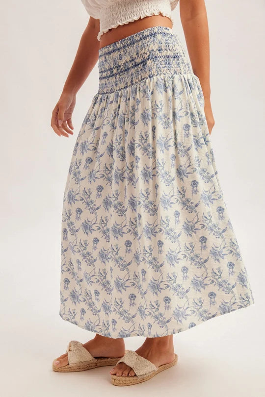 Spódnica midi w stylu boho w kwiaty, z marszczonym elastycznym pasem